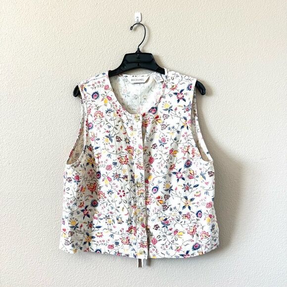 Vintage Bechamel Linen Blend Floral Print Vest Top - Picture 1 of 7